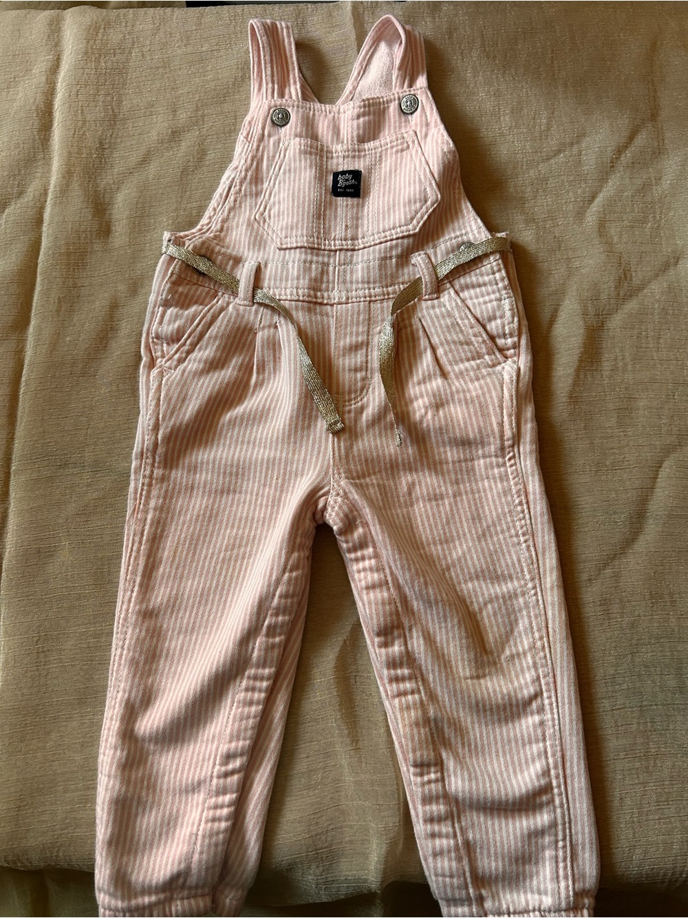 Children's Pink Corduroy Overalls with Gold-Tone Drawstring